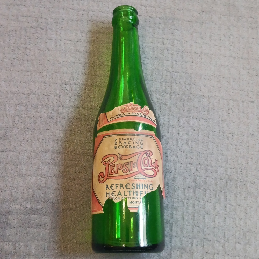 1930s Pepsi-Cola Green Glass Bottle, Double Dot : Soda Pop 30s Vintage Antique - Picture 2 of 9